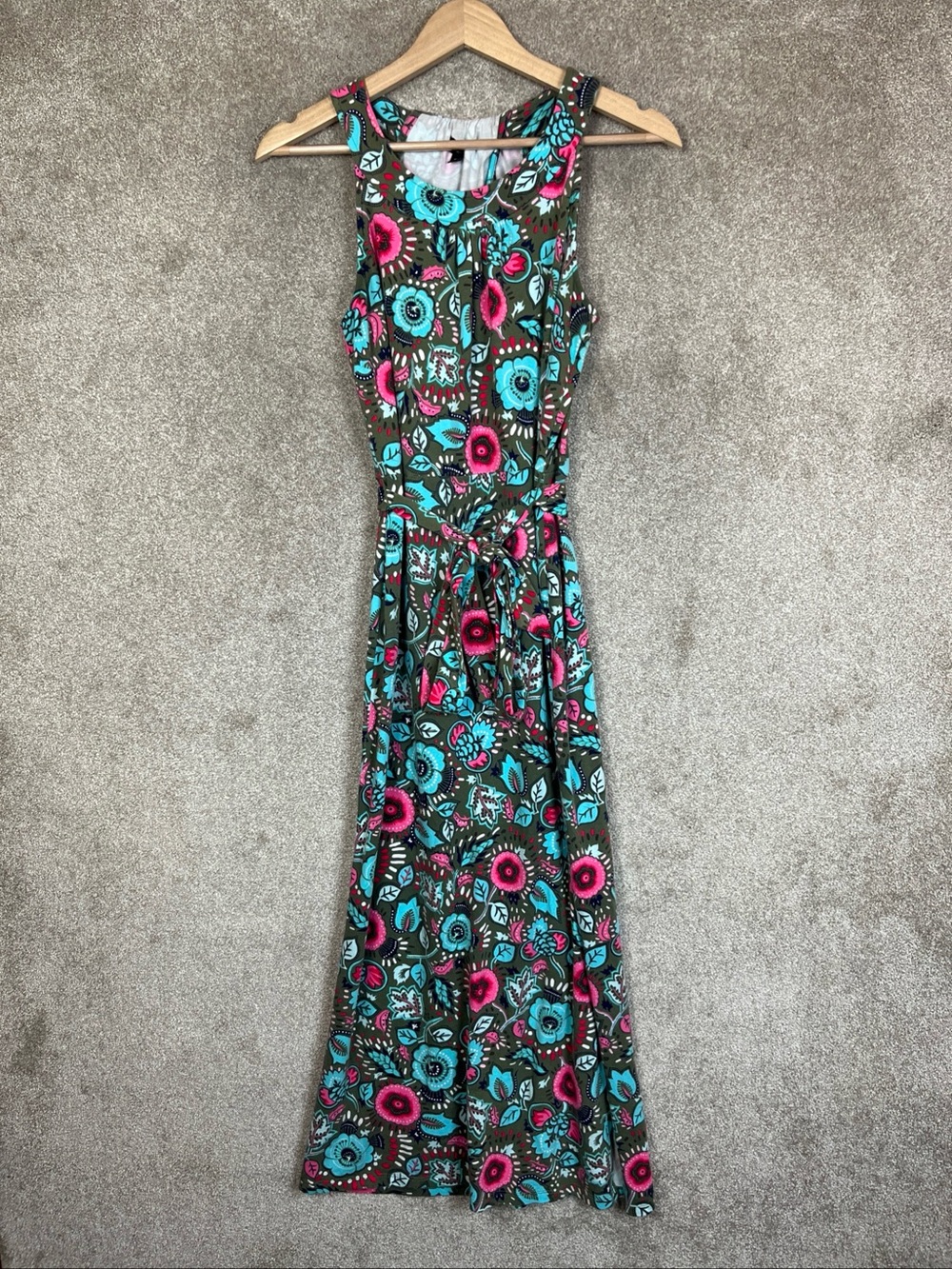Talbots Dress Womens Medium Petite Floral Maxi Sleeveless Stretch Belted- 5177